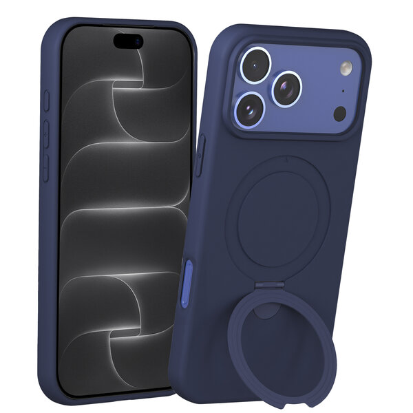 Ntech Ntech Hoesje – Geschikt voor iPhone 18 Pro Zacht Siliconen Hoesje Navy – MagSafe Geschikt – Liquid Backcover met Ring