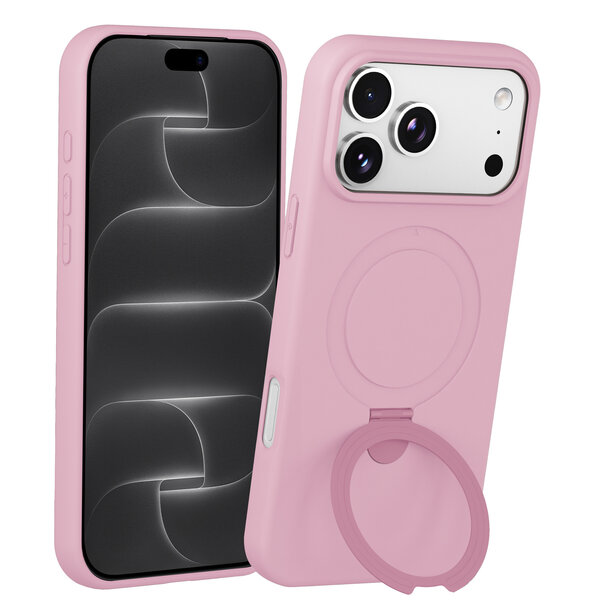 Ntech Ntech Hoesje – Geschikt voor iPhone 18 Pro Zacht Siliconen Hoesje Licht Roze – MagSafe Geschikt – Liquid Backcover met Ring