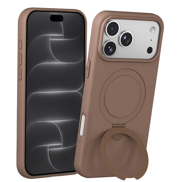 Ntech Ntech Hoesje – Geschikt voor iPhone 18 Pro Zacht Siliconen Hoesje Bruin – MagSafe Geschikt – Liquid Backcover met Ring