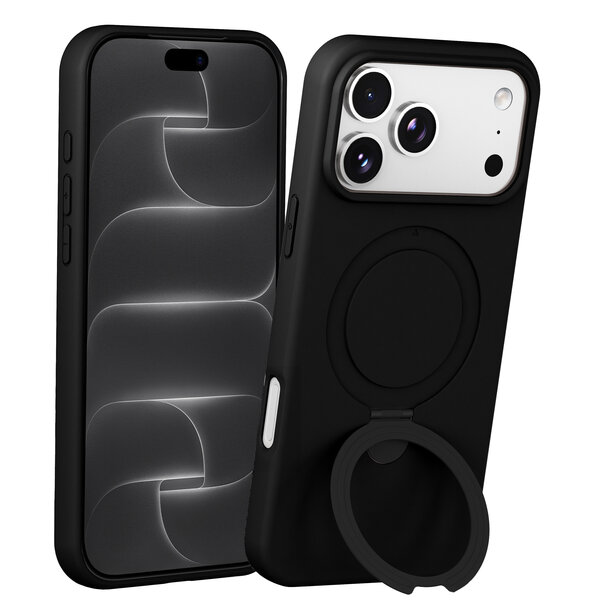 Ntech Ntech Hoesje – Geschikt voor iPhone 18 Pro Zacht Siliconen Hoesje Zwart – MagSafe Geschikt – Liquid Backcover met Ring