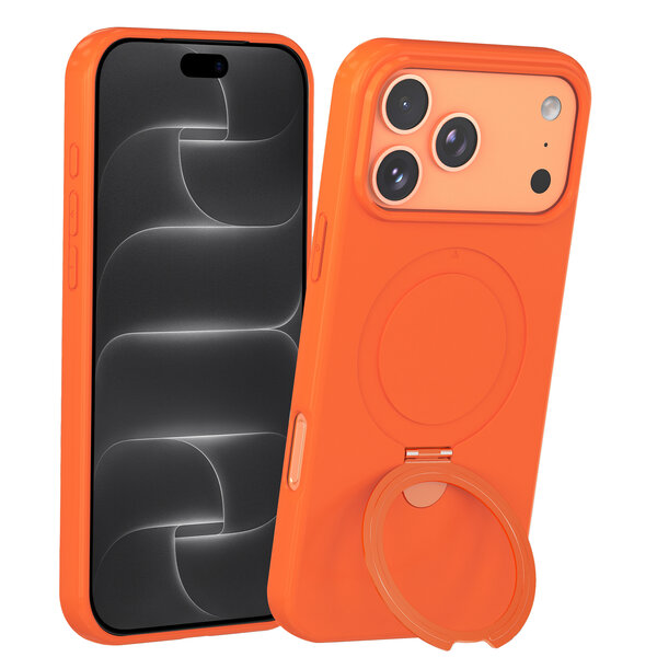 Ntech Ntech Hoesje – Geschikt voor iPhone 18 Pro Zacht Siliconen Hoesje Oranje – MagSafe Geschikt – Liquid Backcover met Ring
