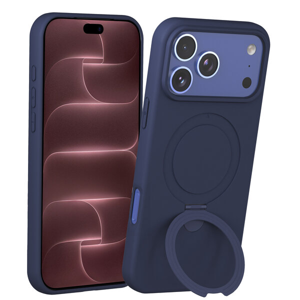 Ntech Ntech Hoesje – Geschikt voor iPhone 18 Pro Max Zacht Siliconen Hoesje Navy – MagSafe Geschikt – Liquid Backcover met Ring