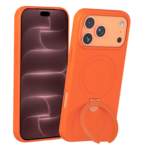 Ntech Ntech Hoesje – Geschikt voor iPhone 18 Pro Max Zacht Siliconen Hoesje Oranje – MagSafe Geschikt – Liquid Backcover met Ring