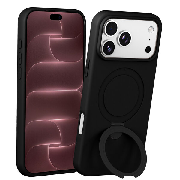 Ntech Ntech Hoesje – Geschikt voor iPhone 18 Pro Max Zacht Siliconen Hoesje Zwart – MagSafe Geschikt – Liquid Backcover met Ring