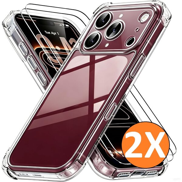 Ntech Hoesje geschikt voor iPhone 18 Pro Max Hoesje transparant - Anti Shock silicone hoesje iPhone 18 pro case met 2 Pack Screenprotector tempered glass voor iPhone 17 Pro Max