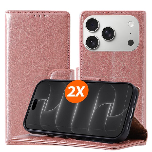 Ntech Hoesje geschikt voor iPhone 18 Pro hoesje Rose Goud pasjeshouder telefoon hoes - Met screenprotector tempered glass voor iPhone 18 pro - 2x