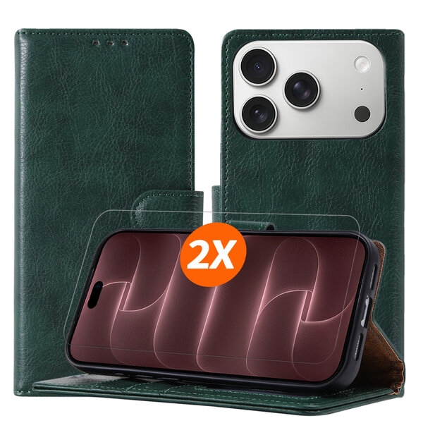 Ntech Hoesje geschikt voor iPhone 18 Pro Max hoesje Groen pasjeshouder telefoon hoes - Met screenprotector tempered glass voor iPhone 18 Pro Max - 2x