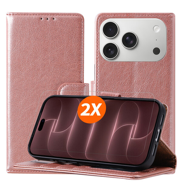 Ntech Hoesje geschikt voor iPhone 18 Pro Max hoesje Rose Goud pasjeshouder telefoon hoes - Met screenprotector tempered glass voor iPhone 18 Pro Max - 2x