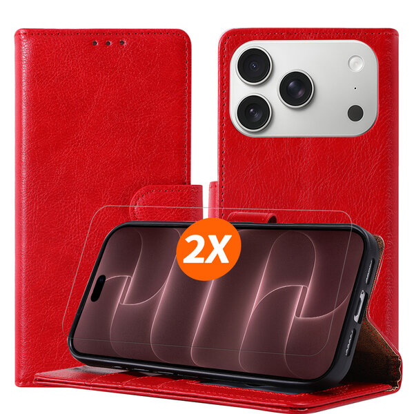 Ntech Hoesje geschikt voor iPhone 18 Pro Max hoesje Rood pasjeshouder telefoon hoes - Met screenprotector tempered glass voor iPhone 18 Pro Max - 2x
