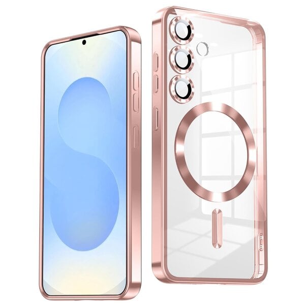 Ntech Hoesje Geschikt voor Samsung Galaxy S26 FE / S25 FE hoesje backcover Rose Goud – Geschikt voor Magsafe Lens beschermer – Transparant