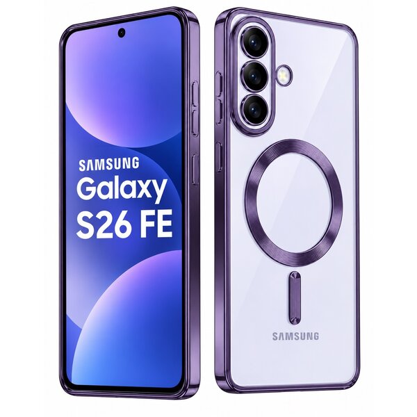 Ntech Hoesje Geschikt voor Samsung Galaxy S26 FE / S25 FE hoesje backcover Paars – Geschikt voor Magsafe Lens beschermer – Transparant