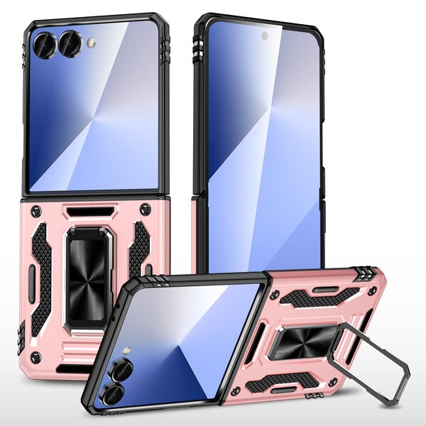 Ntech Hoesje Geschikt voor Samsung Galaxy Z Flip 8 Hoesje Rose Goud - Anti-Shock Hybrid Armor hoesje Met Draaibare Ring Houder Backcover Telefoonhoesje