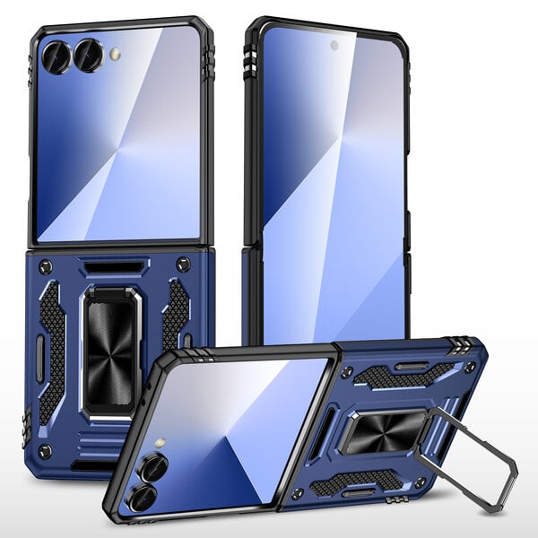Ntech Hoesje Geschikt voor Samsung Galaxy Z Flip 8 Hoesje Blauw - Anti-Shock Hybrid Armor hoesje Met Draaibare Ring Houder Backcover Telefoonhoesje