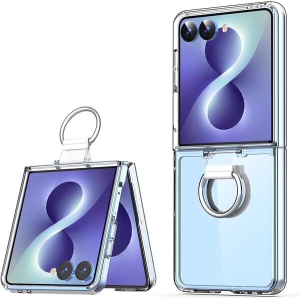 Ntech Ntech Hoesje geschikt voor Samsung Galaxy Z Flip 8 Hoesje Transparant case met Ring houder - Luxe Backcover - doorzichtig
