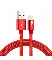 Ntech Ntech - USB-C Data- en Laadkabel - 2.4A Snellader Kabel 1 M- Fast en Quick Charge Oplaadkabel - Type C Naar USB-A - Oplaadsnoer Telefoon - Laptop - Samsung Galaxy en Note - Sony - OnePlus - Gevlochten Nylon Rood