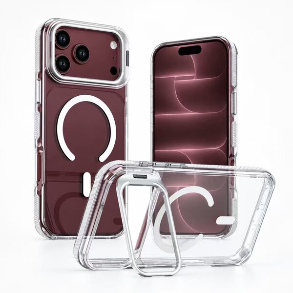 Ntech Ntech Magsafe Geschikt voor iPhone 18 Pro Max / 17 Pro Max Hoesje Transparant / Wit – Stand Functie – Shockproof Bumper case