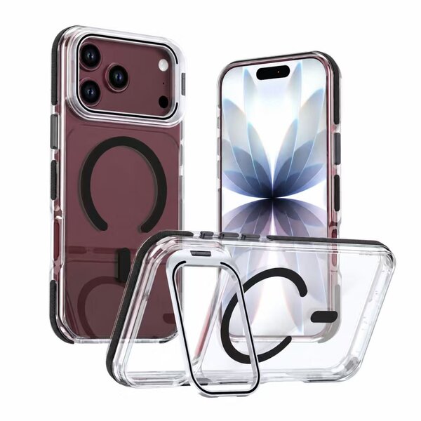 Ntech Ntech Magsafe Geschikt voor iPhone 18 Pro Max / 17 Pro Max Hoesje Transparant / Zwart – Stand Functie – Shockproof Bumper case