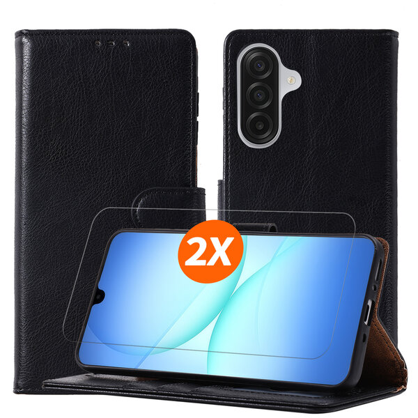 Ntech Hoesje geschikt voor Samsung Galaxy A18 5G hoesje Zwart pasjeshouder telefoon hoes - Met screenprotector tempered glass voor Galaxy A18 / A17 5G - 2x