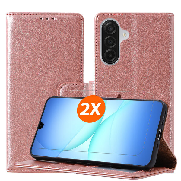 Ntech Hoesje geschikt voor Samsung Galaxy A18 5G hoesje Rose Goud pasjeshouder telefoon hoes - Met screenprotector tempered glass voor Galaxy A18 / A17 5G - 2x
