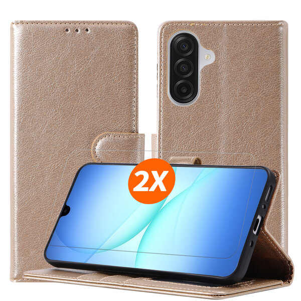 Ntech Hoesje geschikt voor Samsung Galaxy A18 5G hoesje Goud pasjeshouder telefoon hoes - Met screenprotector tempered glass voor Galaxy A18 / A17 5G - 2x