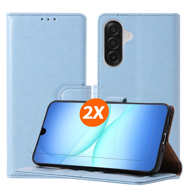 Ntech Hoesje geschikt voor Samsung Galaxy A18 5G hoesje Blauw pasjeshouder telefoon hoes - Met screenprotector tempered glass voor Galaxy A18 / A17 5G - 2x