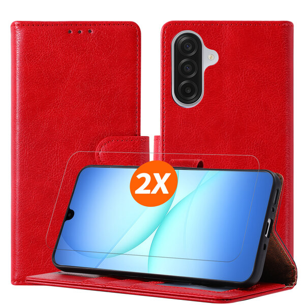 Ntech Hoesje geschikt voor Samsung Galaxy A18 5G hoesje Rood pasjeshouder telefoon hoes - Met screenprotector tempered glass voor Galaxy A18 / A17 5G - 2x
