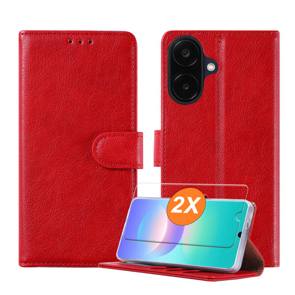 Ntech Hoesje geschikt voor Samsung Galaxy A08 hoesje Rood pasjeshouder telefoon hoes - Met screenprotector tempered glass voor Galaxy A08 / A07 5G - 2x