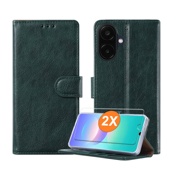 Ntech Hoesje geschikt voor Samsung Galaxy A08 hoesje Groen pasjeshouder telefoon hoes - Met screenprotector tempered glass voor Galaxy A08 / A07 5G - 2x