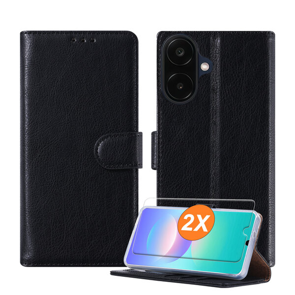 Ntech Hoesje geschikt voor Samsung Galaxy A08 hoesje Zwart pasjeshouder telefoon hoes - Met screenprotector tempered glass voor Galaxy A08 / A07 5G - 2x