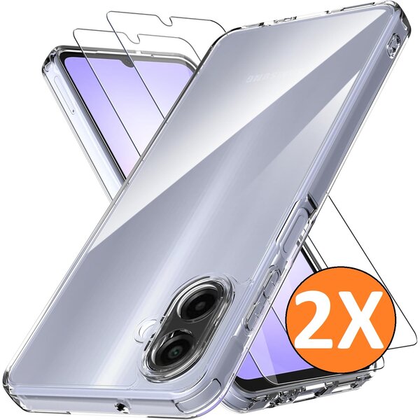 Ntech Hoesje geschikt voor Samsung Galaxy A08 Hoesje transparant - Anti Shock silicone hoesje Galaxy A07 case met 2 Pack Screenprotector tempered glass voor Samsung A08