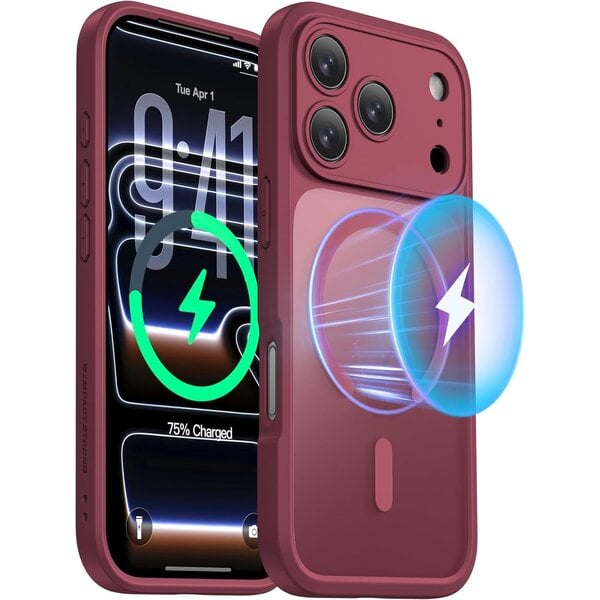 Ntech Ntech Hoesje Geschikt voor iPhone 17 Pro Max / 18 Pro Max Hoesje Bordeaux voor MagSafe – Shockproof Back Cover – Camera- en Lensbescherming – Beschermhoes