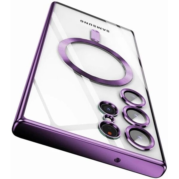 Ntech Hoesje Geschikt voor Samsung Galaxy S25 Ultra Magsafe hoesje backcover Paars – Lens beschermer – Transparant