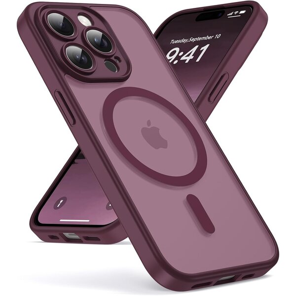 Ntech Ntech Hoesje Geschikt voor iPhone 14 Pro Hoesje Bordeaux voor MagSafe – Shockproof Back Cover – Camera- en Lensbescherming – Beschermhoes
