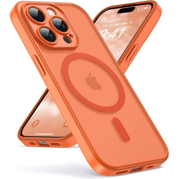 Ntech Ntech Hoesje Geschikt voor iPhone 14 Pro Hoesje Oranje voor MagSafe – Shockproof Back Cover – Camera- en Lensbescherming – Beschermhoes