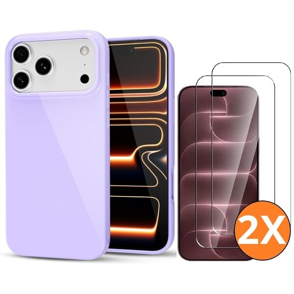Ntech Hoesje geschikt voor iPhone 17 Pro / 18 Pro siliconen hoesje Lila zacht siliconen hoesje backcover - met iPhone 18 Pro Screenprotector - 2 stuks