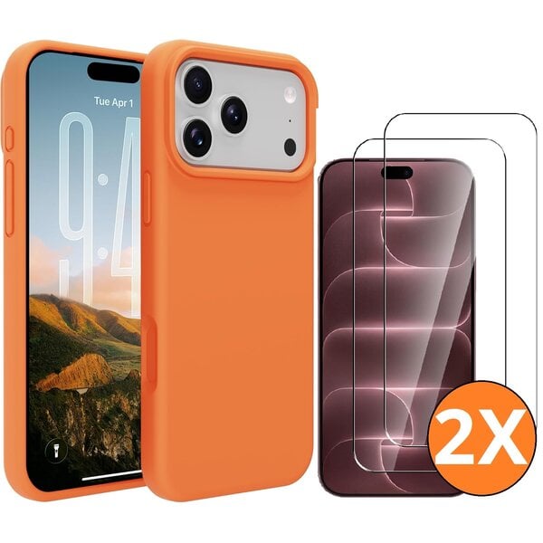Ntech Hoesje geschikt voor iPhone 17 Pro / 18 Pro siliconen hoesje Oranje zacht siliconen hoesje backcover - met iPhone 18 Pro Screenprotector - 2 stuks
