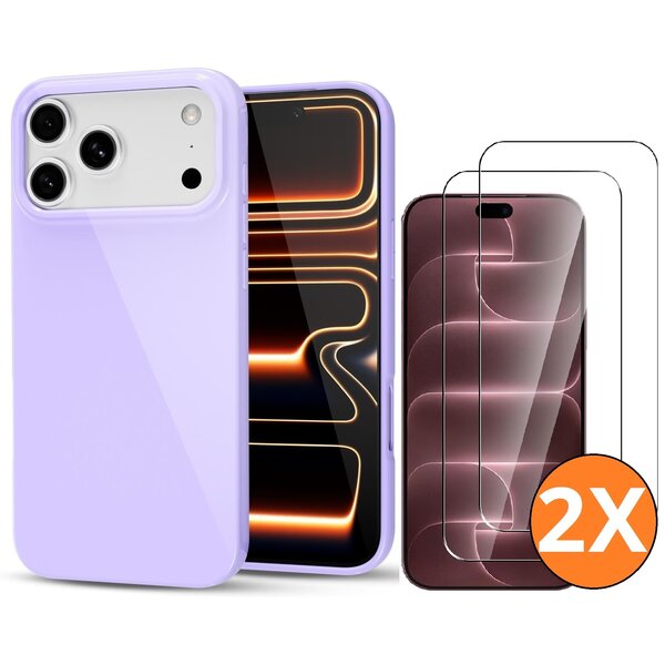 Ntech Hoesje geschikt voor iPhone 17 Pro Max / 18 Pro Max siliconen hoesje Lila zacht siliconen hoesje backcover - met iPhone 18 Pro Max Screenprotector - 2 stuks
