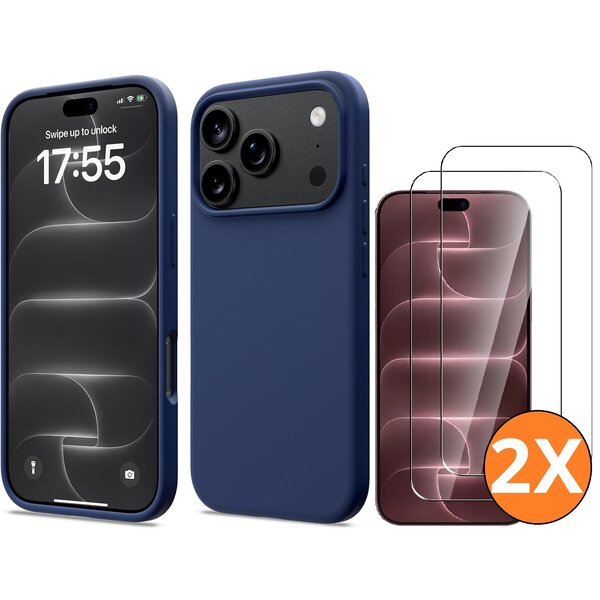 Ntech Hoesje geschikt voor iPhone 17 Pro Max / 18 Pro Max siliconen hoesje Navy zacht siliconen hoesje backcover - met iPhone 18 Pro Max Screenprotector - 2 stuks