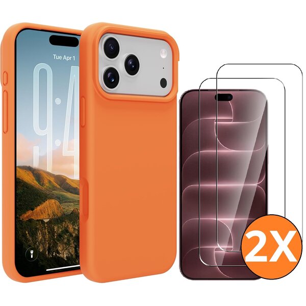 Ntech Hoesje geschikt voor iPhone 17 Pro Max / 18 Pro Max siliconen hoesje Oranje zacht siliconen hoesje backcover - met iPhone 18 Pro Max Screenprotector - 2 stuks