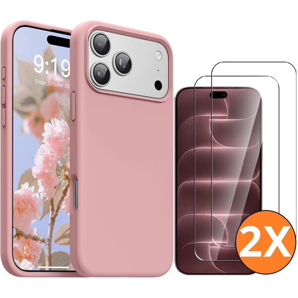Ntech Hoesje geschikt voor iPhone 17 Pro Max / 18 Pro Max siliconen hoesje Pink Sand zacht siliconen hoesje backcover - met iPhone 18 Pro Max Screenprotector - 2 stuks