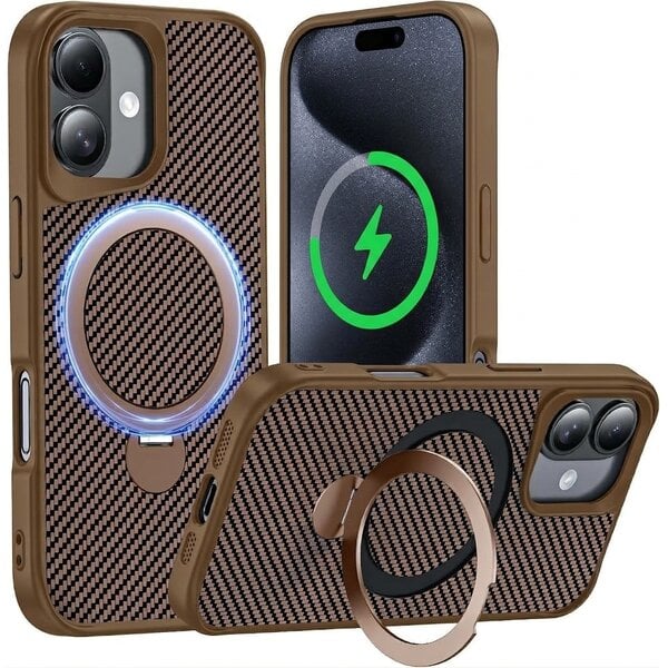 Ntech Ntech Carbon MagSafe Hoesje Geschikt voor iPhone 17 backcover met Ringstandaard Desert Titanium