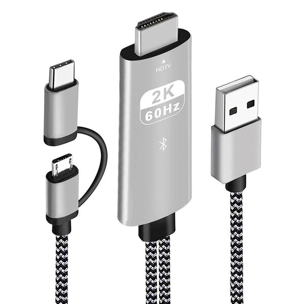 Ntech HDMI Kabel voor Android Telefoon naar HDTV - 2 in 1 USB-C Kabel & Micro USB naar HDMI Adapter - 1080P - 2 Meter - Nylon - Ntech