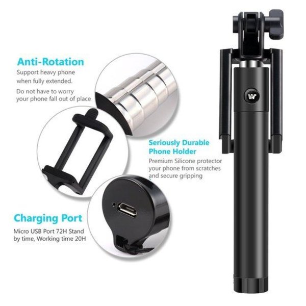 Merkloos Mini Foldable bluetooth Selfie Stick met knop in het handvat voor uw iPhone 6 Plus / 6S Plus / Bluetooth Afstandsbediening