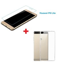 Merkloos Nieuwe Huawei P8 Lite Tempered glass / Screenprotector + Ultra Dun Transparant silicone hoesje