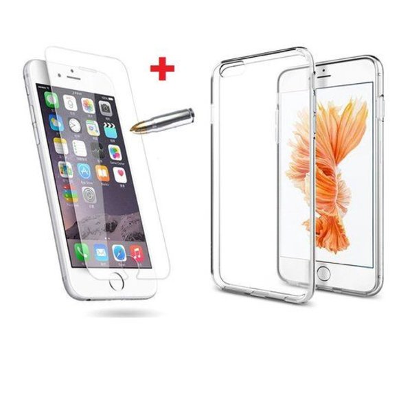 Merkloos Nieuwe iPhone 6 / 6S (4.7 inch) Transparant Gel Ultra Dun TPU case + gratis Screenprotector / Tempered Glass