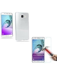 Merkloos Samsung Galaxy J5 2016 glazen Screenprotector Tempered Glass + Gratis Ultra Dunne TPU silicone case hoesje