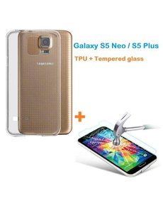 Merkloos Samsung Galaxy S5 Neo / S5 Plus Ultra Dun Transparant Silicone Hoesje + gratis tempered glass