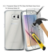 Merkloos Samsung Galaxy S6 Tempered Glass / Screenprotector + gratis Ultra Dun Transparant Gel TPU hoesje