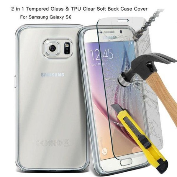 Merkloos Samsung Galaxy S6 Tempered Glass / Screenprotector + gratis Ultra Dun Transparant Gel TPU hoesje