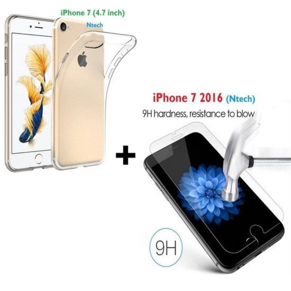 Merkloos iPhone 8 / 7 tempered glass met Gratis Transparant silicone naked skin tpu hoesje